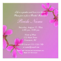 Pink garden flower bridal shower invitations.