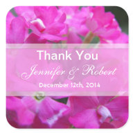 Pink garden flowers wedding favor thank you square sticker