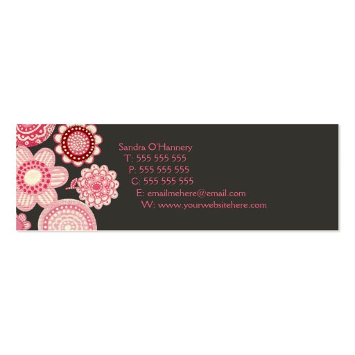 Pink Garden Grey Skinny Business Profile Card Business Card Templates (back side)