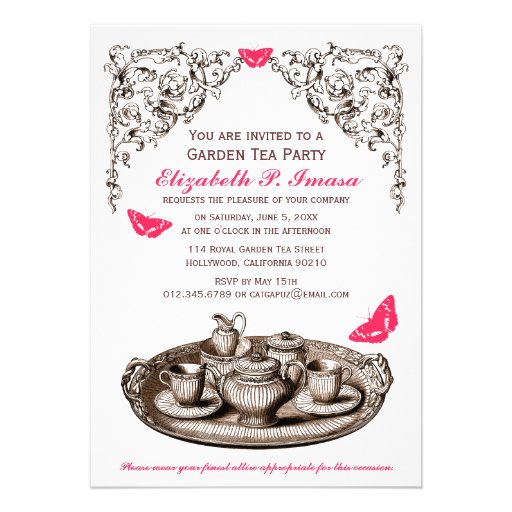 Pink Garden Tea Party Invitations Invitation