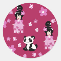 Pink Geisha Panda Flower Pattern Stickers