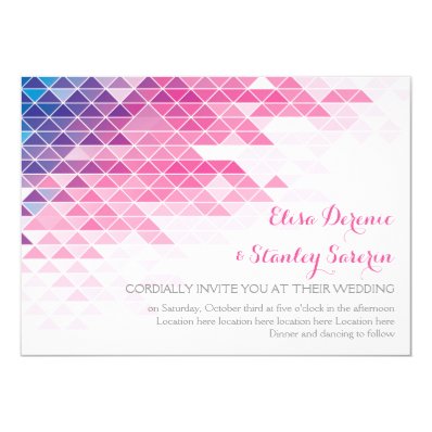 Pink geometric triangles modern wedding announcement card