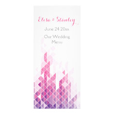   Pink geometric triangles modern wedding menu card custom rack cards