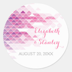   Pink geometric triangles modern wedding classic round sticker