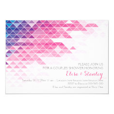   Pink geometric triangles wedding couples shower 5x7 paper invitation card