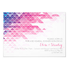   Pink geometric triangles wedding rehearsal dinner 5x7 paper invitation card