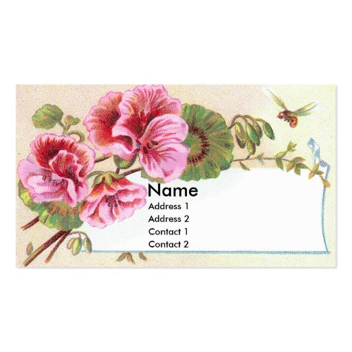 Pink Geraniums Victorian Trade Card Business Card (front side)
