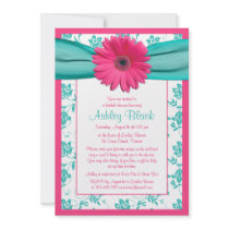 Pink Gerber Daisy Aqua Bridal Shower Invitation