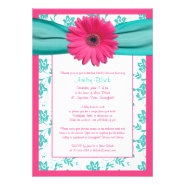 Pink Gerber Daisy Aqua Bridal Shower Invitation