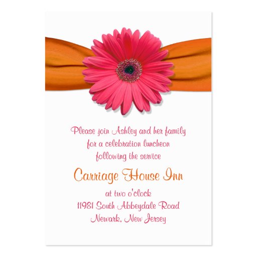 Pink Gerber Daisy Bat Mitzvah Reception Card Business Card Template (front side)
