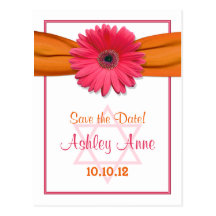 Pink Gerber Daisy Bat Mitzvah Save the Date Postcard