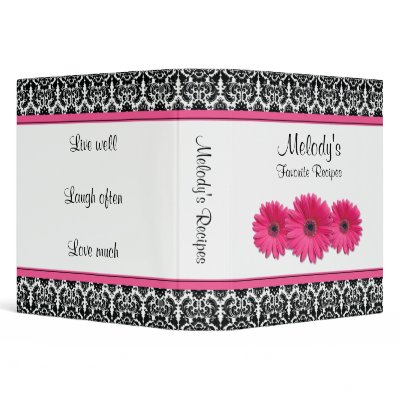 Pink Gerber Daisy Black White Damask Recipe Binder