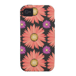 Pink Gerber Daisy Flowers on Black Floral Pattern iPhone 4/4S Case