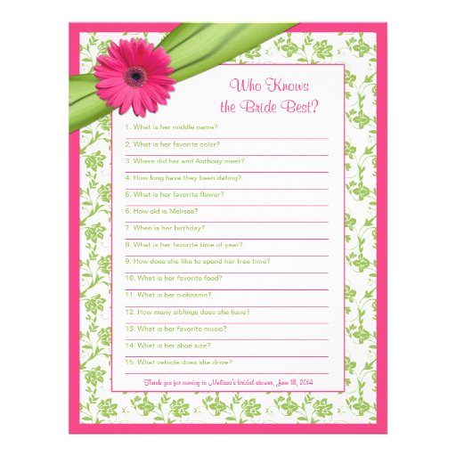 Pink Gerber Daisy Green Floral Bridal Shower Game Letterhead Template ... Pink Gerber Daisy Green Floral Bridal Shower Game Letterhead Template ...