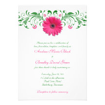 Pink Gerber Daisy Green Floral Wedding Invitation