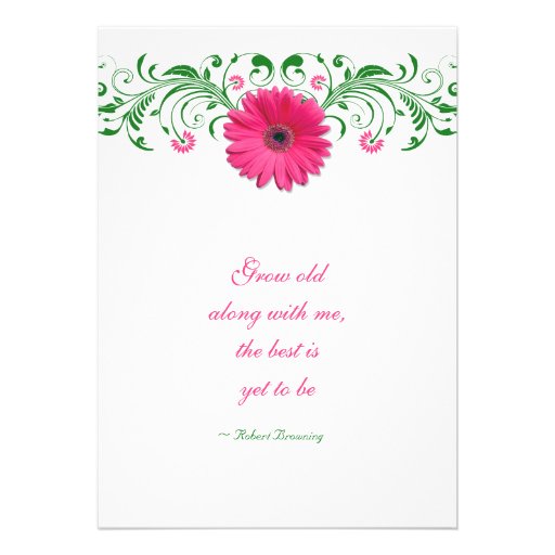 Pink Gerber Daisy Green Floral Wedding Invitation