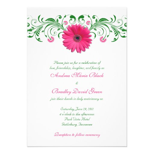 Pink Gerber Daisy Green Floral Wedding Invitation