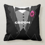 Pink Gerber Daisy Groom's Tuxedo Pillow