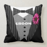 Pink Gerber Daisy Groom's Tuxedo Pillow american mojo pillows