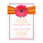 Pink Gerber Daisy Orange Ribbon Wedding Invitation