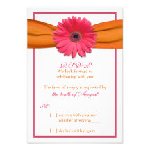 Pink Gerber Daisy Orange Ribbon Wedding RSVP Reply Custom Invitations