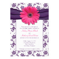 Pink Gerber Daisy Purple Damask Wedding Invitation