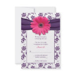 Pink Gerber Daisy Purple Damask Wedding Reply Cards