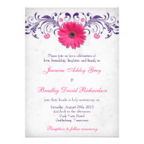 Pink Gerber Daisy Purple Grey Floral Wedding invitations