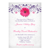 Pink Gerber Daisy Purple Grey Floral Wedding Custom Invites