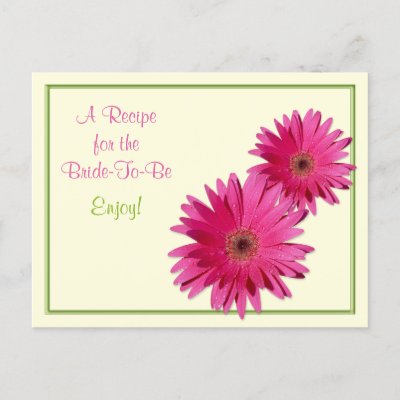Pink Gerber Daisy Recipe Card for the Bride to Be Post Card