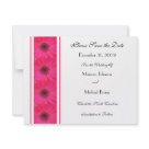 4.25x5.5 - Gorgeous pink gerber daisies line the side of this beautiful custom wedding design.  A complete line of coordinating products are available in my gallery (wedding invitation, stamp, rehearsal dinner invitations, RSVP, reception cards, thank you cards and save the date cards.)  Copyright Henis House of Paper