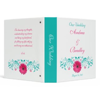 Pink Gerber Daisy Turquoise Floral Wedding Binder binder