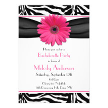 Pink Gerber Daisy Zebra Print Bachelorette Party Custom Invitations