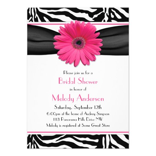 Pink Gerber Daisy Zebra Print Bridal Shower Announcement