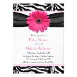 Pink Gerber Daisy Zebra Print Girl Baby Shower Personalized Invitations