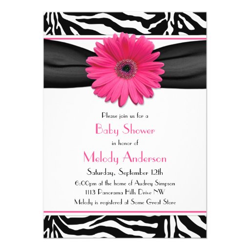 Pink Gerber Daisy Zebra Print Girl Baby Shower Personalized Invitations