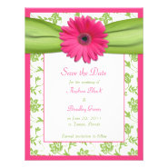 Pink Gerber Green Floral Damask Save the Date Card Personalized Announcements