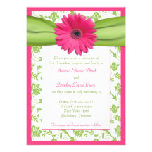 Pink Gerber Green Floral Damask Wedding Invitation