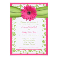 Pink Gerber Green Floral Damask Wedding Invitation
