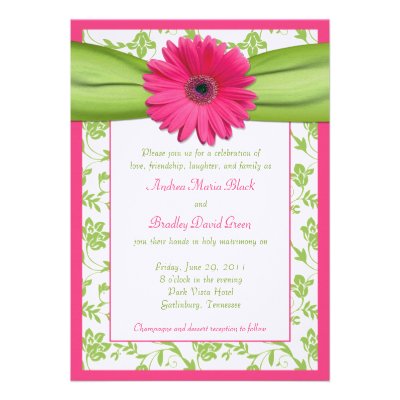 Pink Gerber Green Floral Damask Wedding Invitation