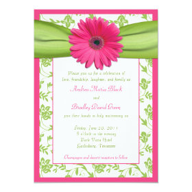 Pink Gerber Green Floral Damask Wedding Invitation 5