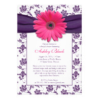 Pink Gerber Purple Damask Bridal Shower Invitation