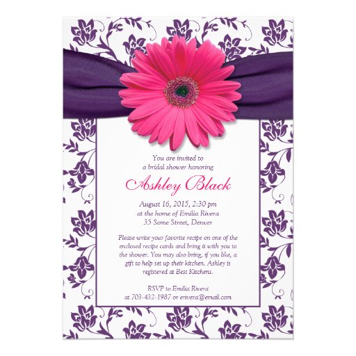 Pink Gerber Purple Damask Bridal Shower Invitation