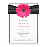 Pink Gerbera Black Ribbon Birthday Invitation