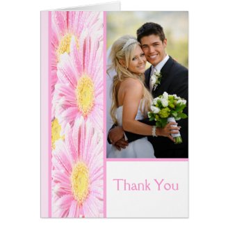 Pink Gerbera Daisies on White Thank You Card