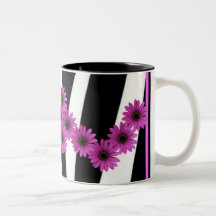 PINK GERBERA DAISIES ON ZEBRA PRINT MUG