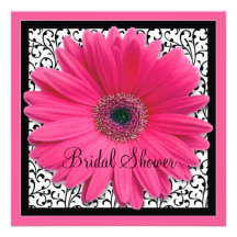 Pink Gerbera Daisy Black Bridal Shower Invitation