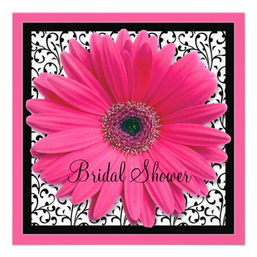 Pink Gerbera Daisy Black Bridal Shower Invitation