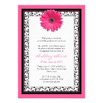 Pink Gerbera Daisy Floral Graduation Invitation