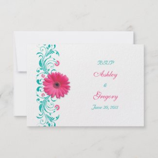 Pink Gerbera Daisy Floral Reply Card invitation